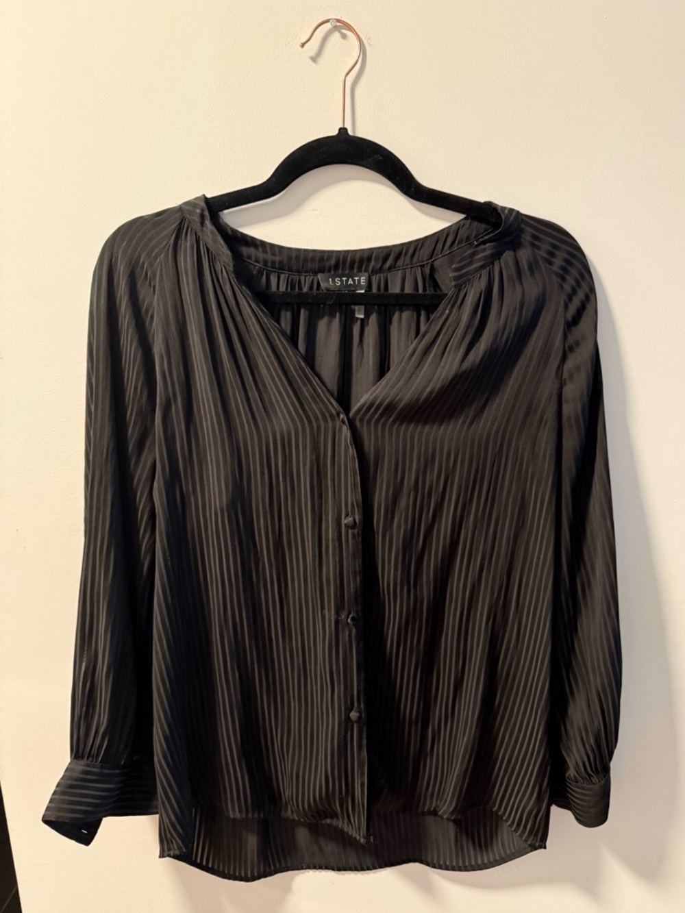 1. State Black Pleated Button-down